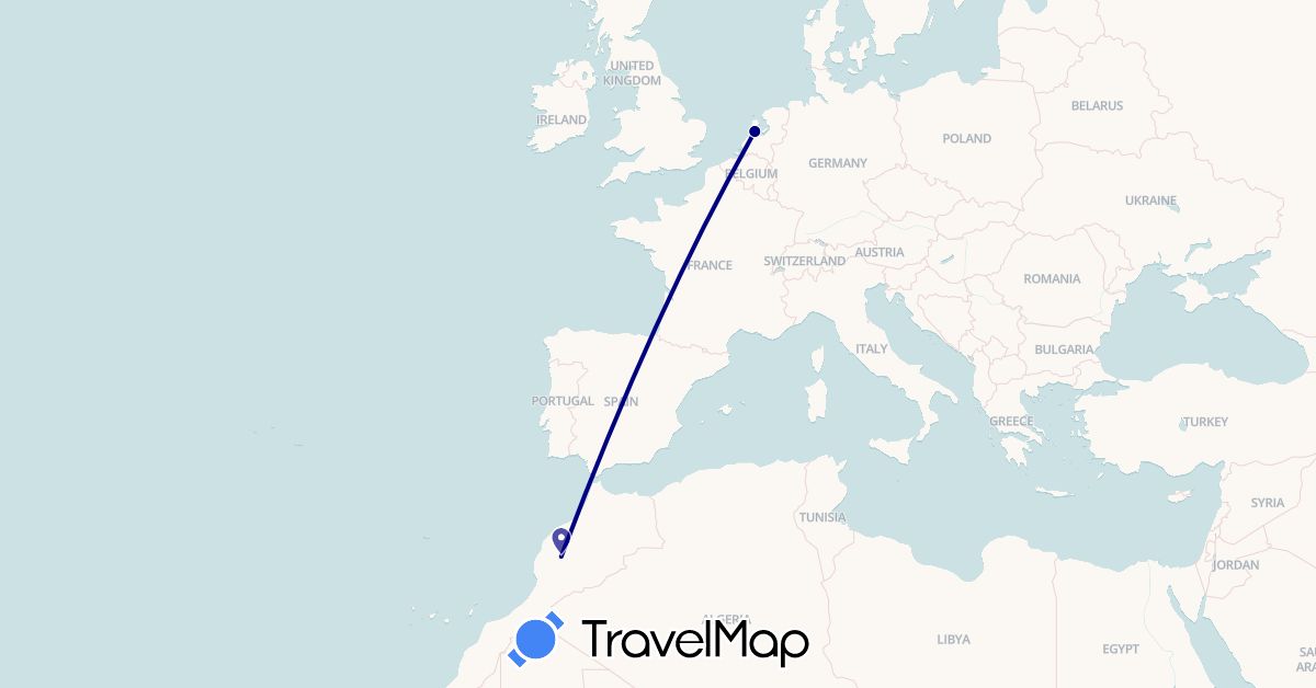 TravelMap itinerary: driving in Morocco, Netherlands (Africa, Europe)